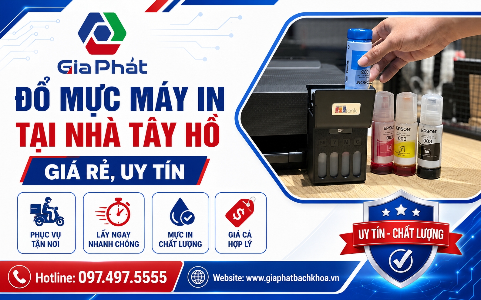 Banner đổ mực máy in tại nhà Tây Hồ